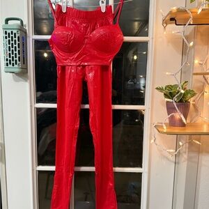 SHEIN Vibrant Red Faux Leather Set